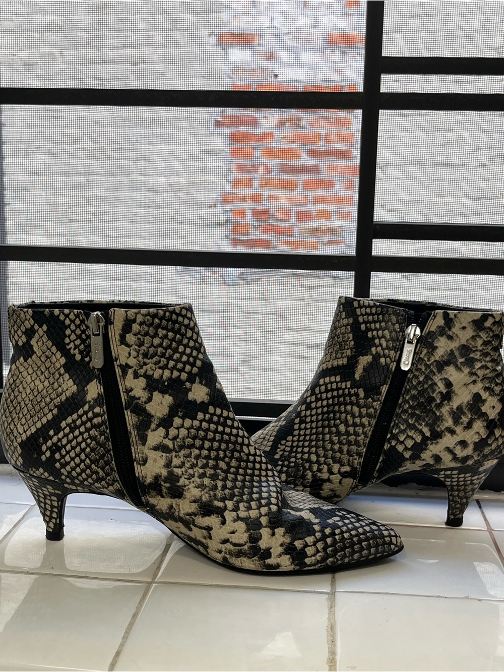 Sam Edelman Snake-Print Ankle Booties with Side Zip - Black & Cream